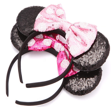 Rcjera Mommy And Me Mouse Ears Headbands - 2 Pcs Glitter Bow Headbands For Kids, Girls, Women, Birthday, Christmas, Cosplay, Pri