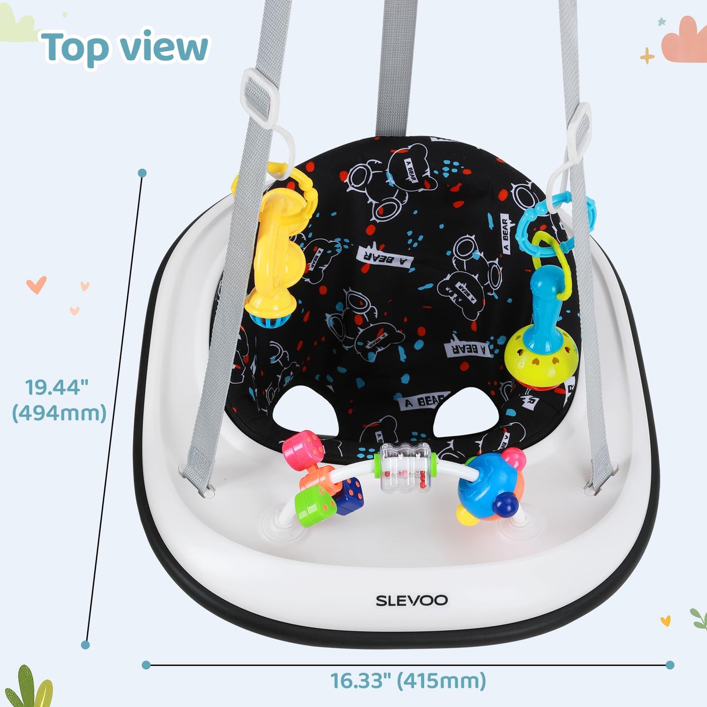 Slevoo Baby Jumper, Baby Door Jumper with Bumper, Play Tray and Two Jingle Rattles, Quiet Bear