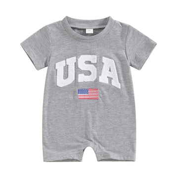 Fybitbo 4Th Of July Baby Boy Girl Outfit Usa Flag Short Sleeve Jumpsuit Romper Newborn Fourth Of July Onesie Clothes (My First 4