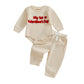 Douhoow Baby Valentines Day Outfit Infant Boy Girl My 1st Valentines Embroidered Waffle Baby Sweatshirt Romper Pants Set (Khaki