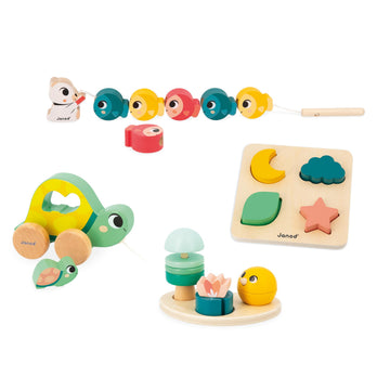 Janod - Baby Play Box - Childrens Toy 18 Months - Stimulus Toys with Wooden Puzzle - Baby Motor Skills - Activity Toys and Psyc
