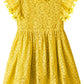 2Bunnies Girl Baby Toddler Vintage Lace Pom Pom Flutter Sleeve Easter Birthday Outfit Dress (Mustard, 9/10)