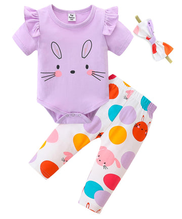 Fullfamous Baby Girl'S Clothes Outfits Gifts,Easter Bunny Spring Summer Clothing Set Easter Day Outfits Nb Purple