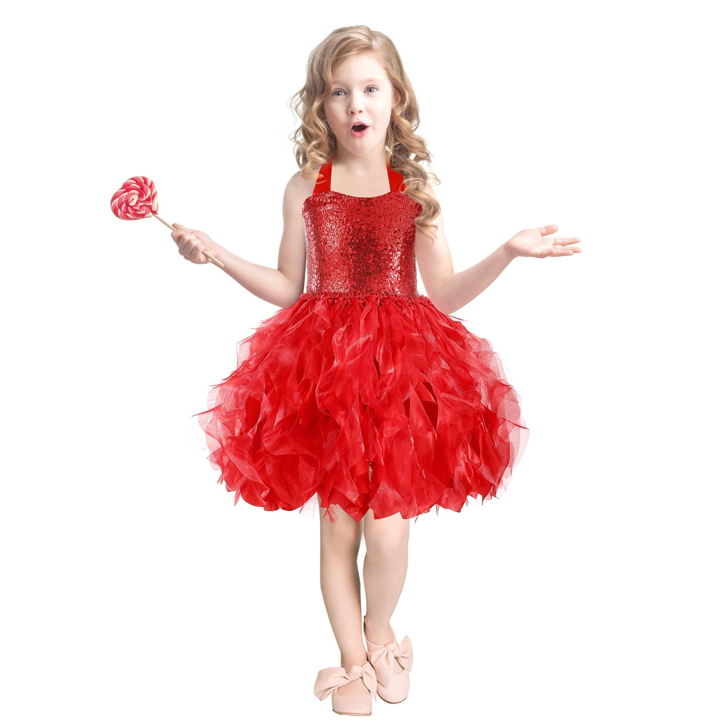 Red Tutu Dress For Girls Sparkly Sequin Christmas Princess Birthday Party Dress Costume For Little Girls Kids Halloween Prom Bal