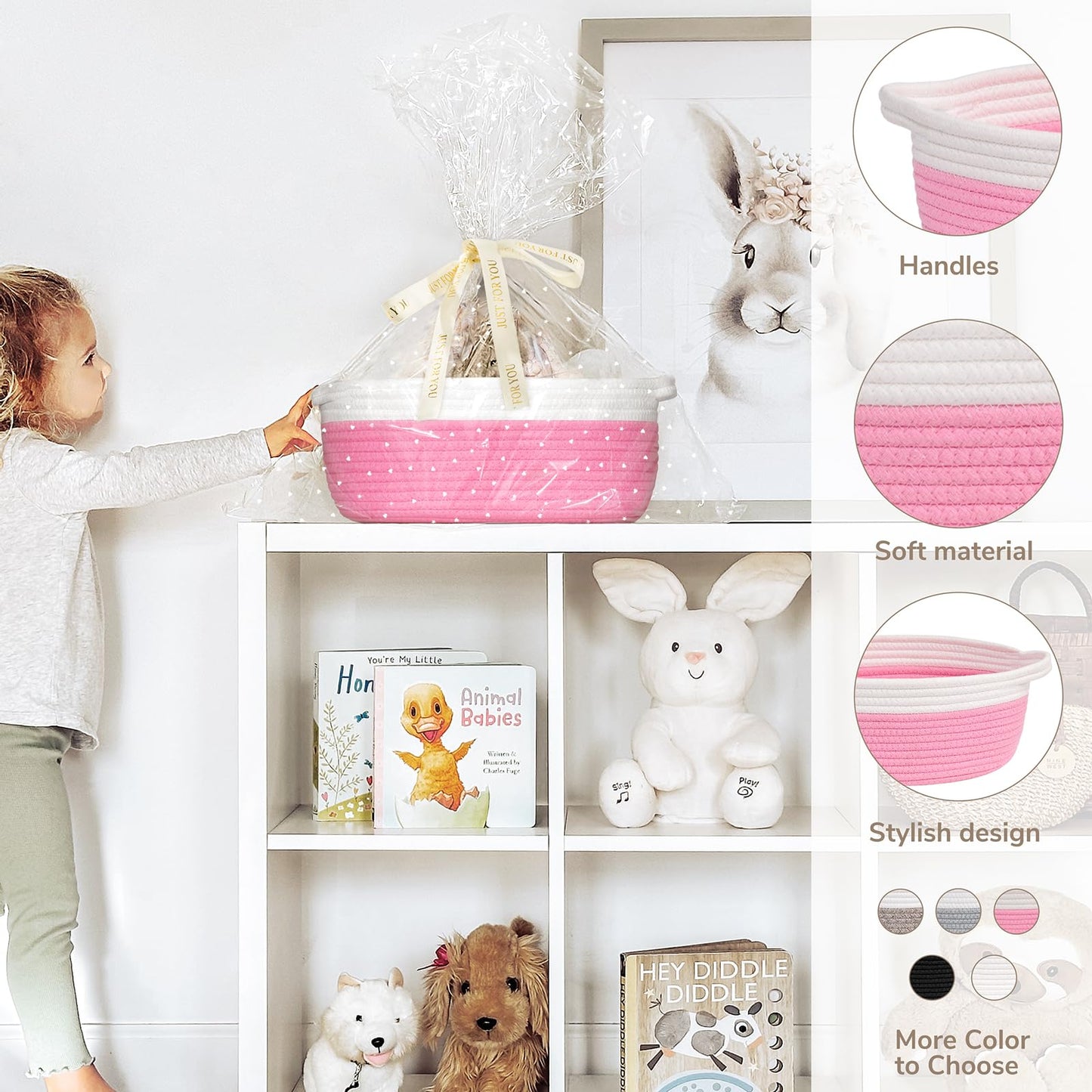 Chicvita Pink Baskets For Gifts Empty, Small Woven Basket For Storage, Baby Gift Basket For Diapers, Storage Basket For Dogs, Ca
