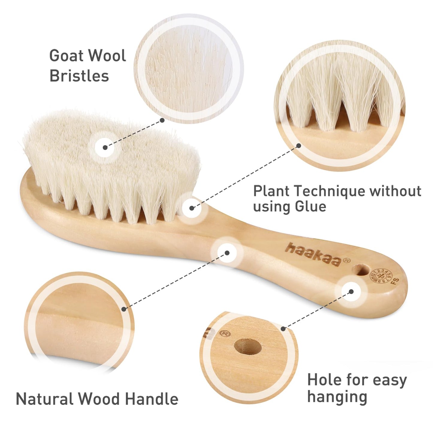 Haakaa Wooden Baby Hair Brush For Newborns And Toddlers Baby Brush Natural Soft Goat Bristles Hairbrush, Ideal For Cradle Cap, P