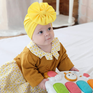 Cinaci 8 Pack Solid Knotted Bowknot Big Hair Bow Beanie Turban Hats Caps Wide Headwraps For Baby Girls Infants Toddlers Little K