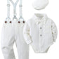 Yallet Baby Boy Clothes Suit Newborn Infant Gentleman Outfits 0-18M, Dress Shirt+Bowtie+Beret Hat+Detachable Suspender Pants