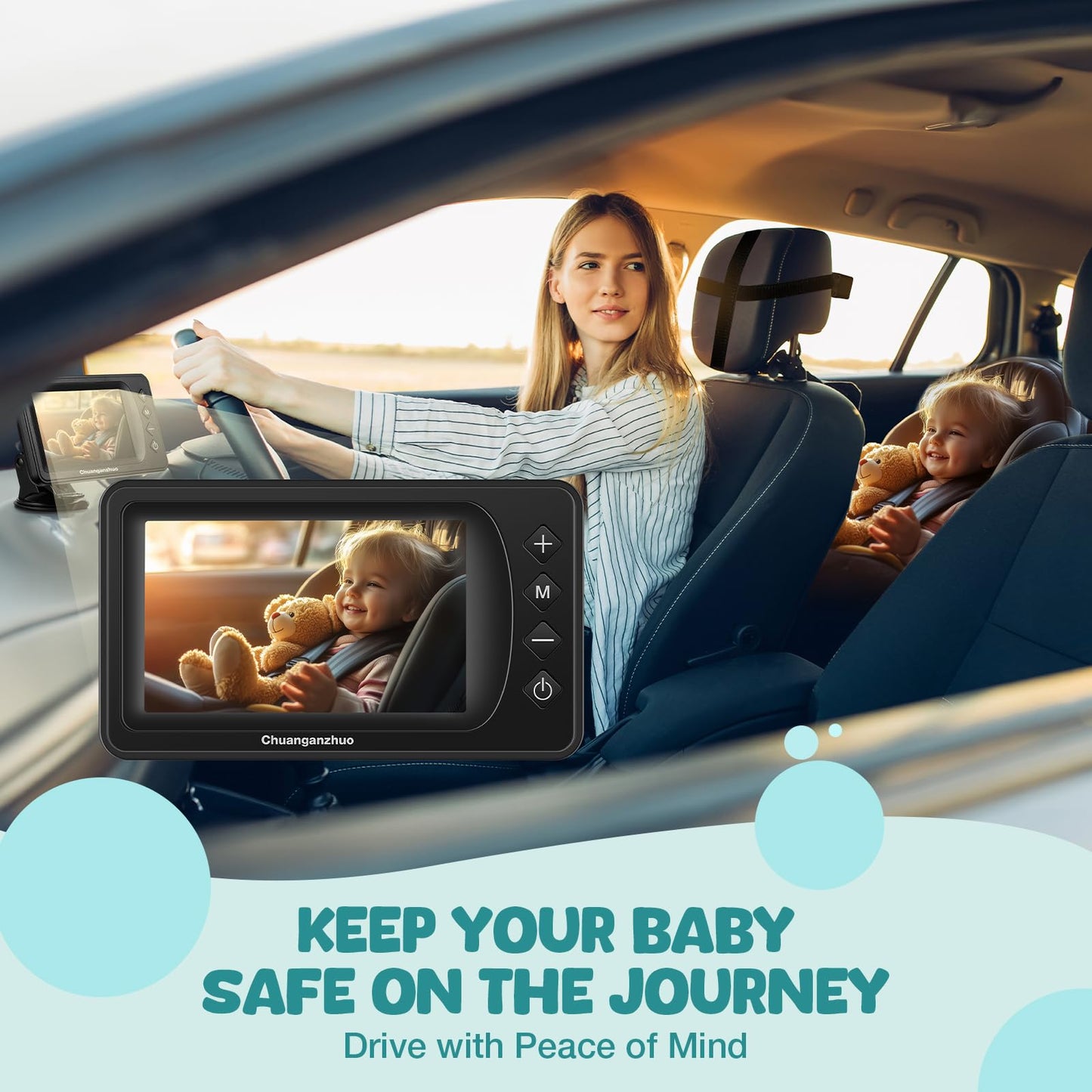 Baby Car Camera With Advanced Crysta-Clear Night Vision, 3X Zoom, Usb Powered, Ahd 1080P 5'' Ips Full View Car Baby Monitor, Bac