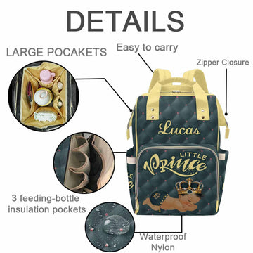 M Yescustom Personalized Baby Diaper Bags For Women Men, Custom Blue Prince Backpack Customized Nappy Mommy Bag Backpack For Son