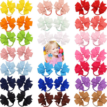40Pcs Baby Girls 3.5'' Boutique Grosgrain Ribbon Hair Bows Elastic Hair Ties Ponytail Holder Hair Bands In Pairs For Girls Toddl