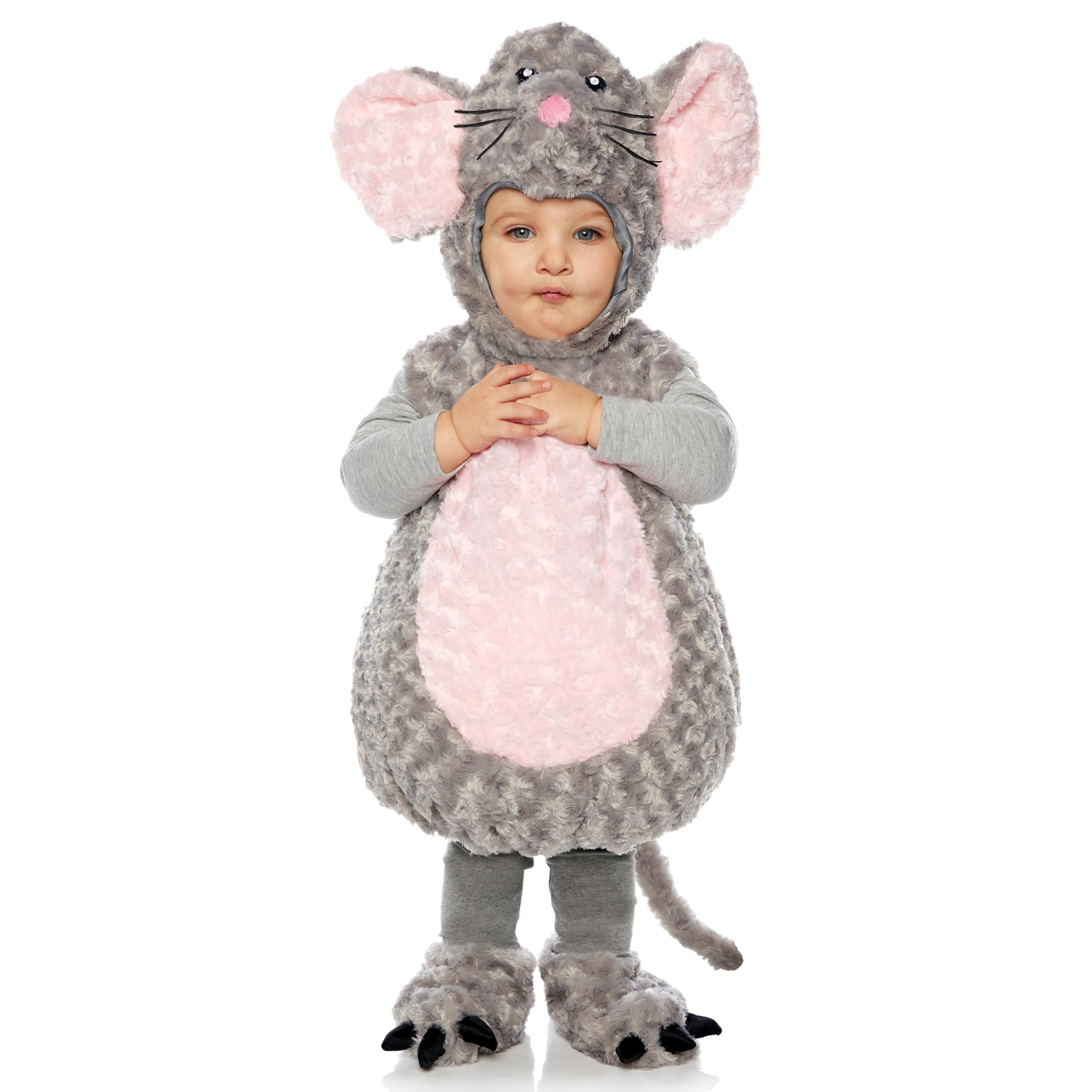Underwraps Unisex-Child Toddlers Plush Mouse Belly Babies Costume, Gray, Small