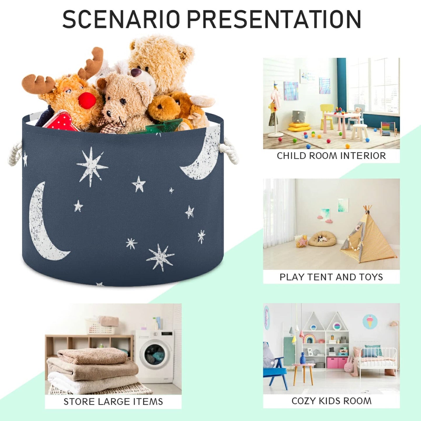 Alaza Moon Stars And Clouds On The Midnight Sky Storage Basket Gift Baskets Large Collapsible Laundry Hamper With Handle, 20X20X