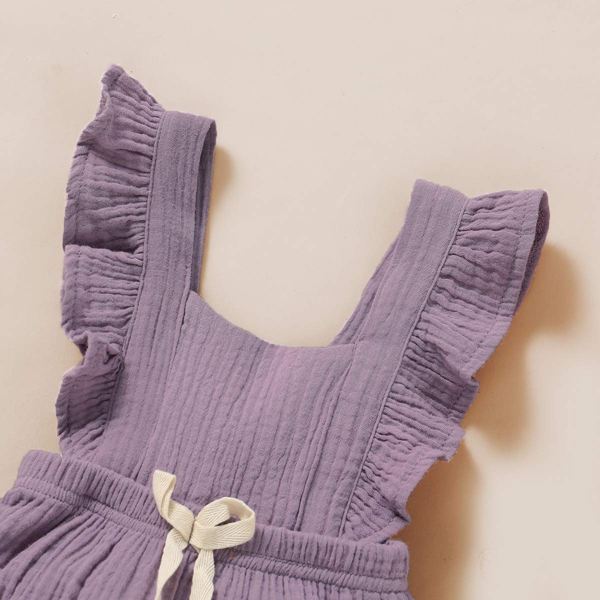 Younger Tree Toddler Baby Girl Ruffled Sleeveless Romper Casual Summer Jumpsuit Cotton Linen Clothes (Light Purple, 12-18 Months