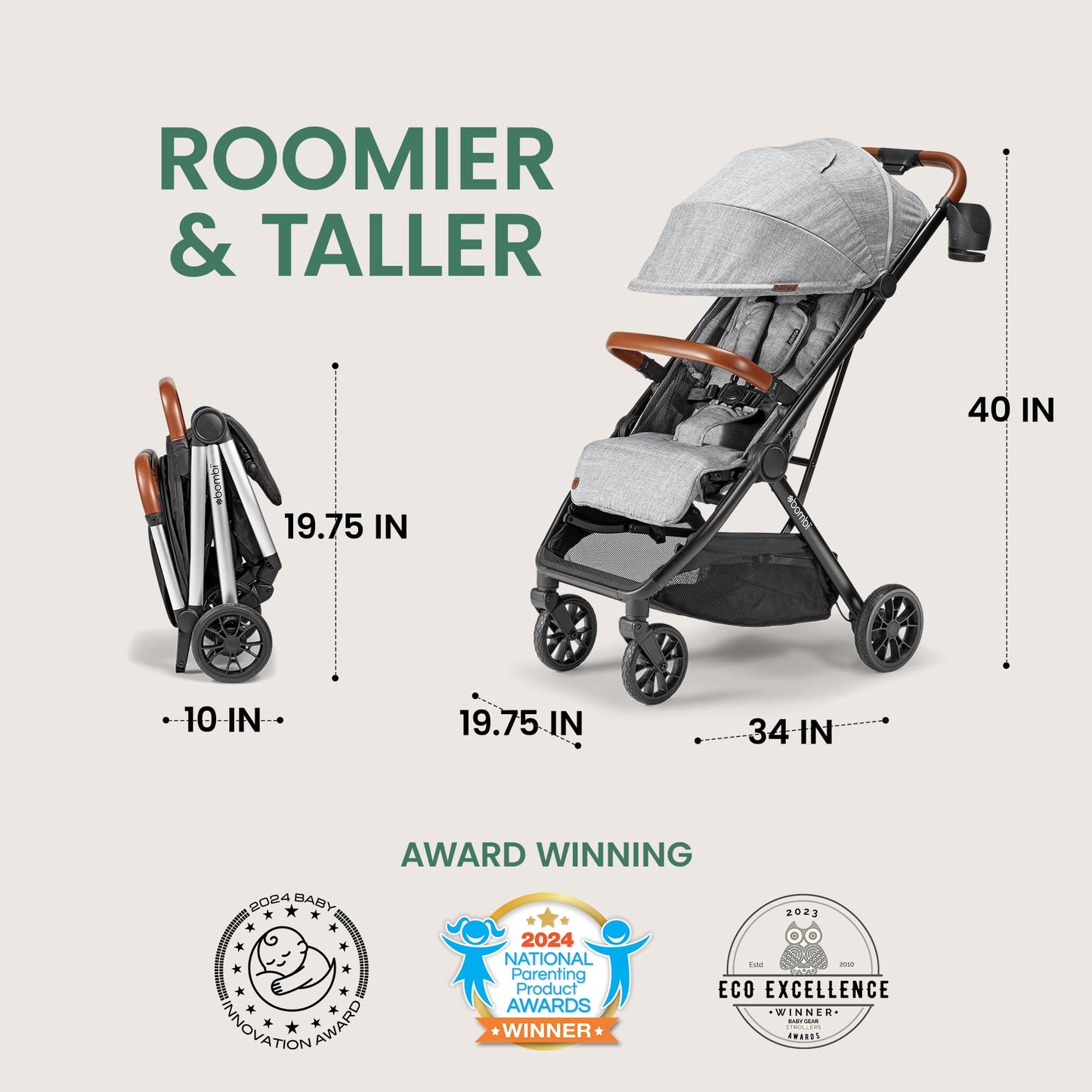 Bombi Bebee V2 Lightweight Baby Stroller - Premium Vegan Leather, One-Hand Fold, Infinite Recline, Aircraft-Grade Aluminum Frame
