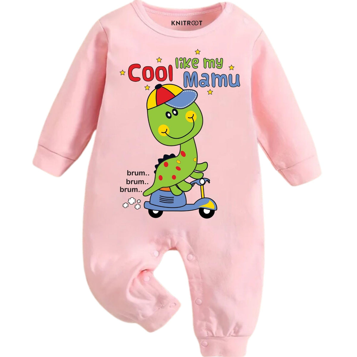 Knitroot Mamu Theme, Cool Like My Mamu Text Printed, Full Sleeves, ShoulderSnapButtons, Cotton Jumpsuit, Rompers For New Born 