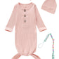 Morygooder Newborn Cotton Nightgowns Neutral Baby Knotted Sleeper Baby Coming Home Outfit (Pink,0-6 Months)
