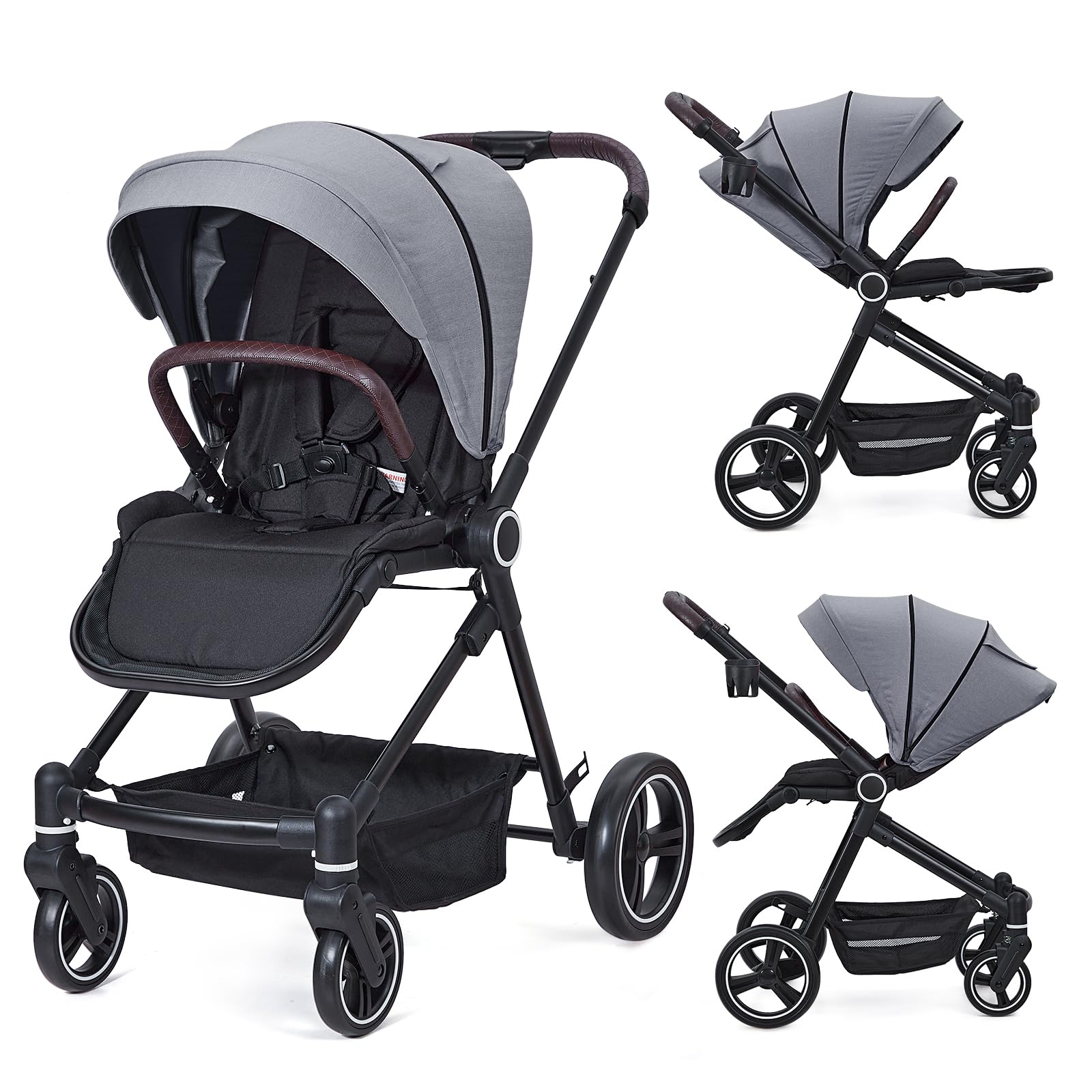 Stroller for Newborn, Convertible Baby Pram with Reversible Seat and One-Hand Fold, High Landscape Toddler Infant Pushchair with