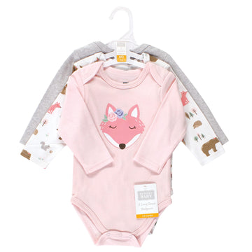 Hudson Baby Unisex Bodysuits Cotton Long-Sleeve Girl Fox, 6-9 Months, Girl Fox 3-Pack, 6-9 Months Us
