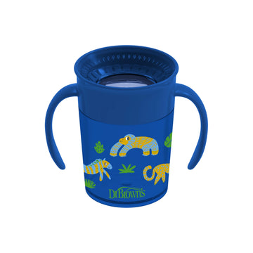 Dr. Browns Milestones Cheers 360 Cup Spoutless Transition Cup With Handles For Easy Grip And Leak-Free Learning, Blue Safari, 7