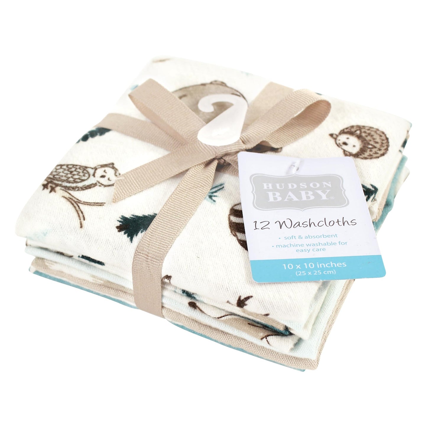 Hudson Baby Unisex Baby Flannel Washcloths, Boy Woodland Pals 12Pk, One Size