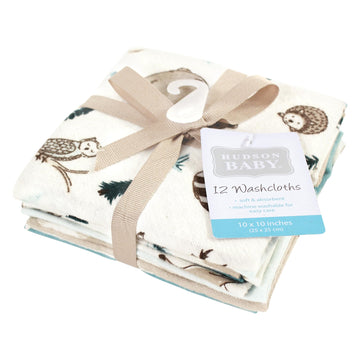 Hudson Baby Unisex Baby Flannel Washcloths, Boy Woodland Pals 12Pk, One Size