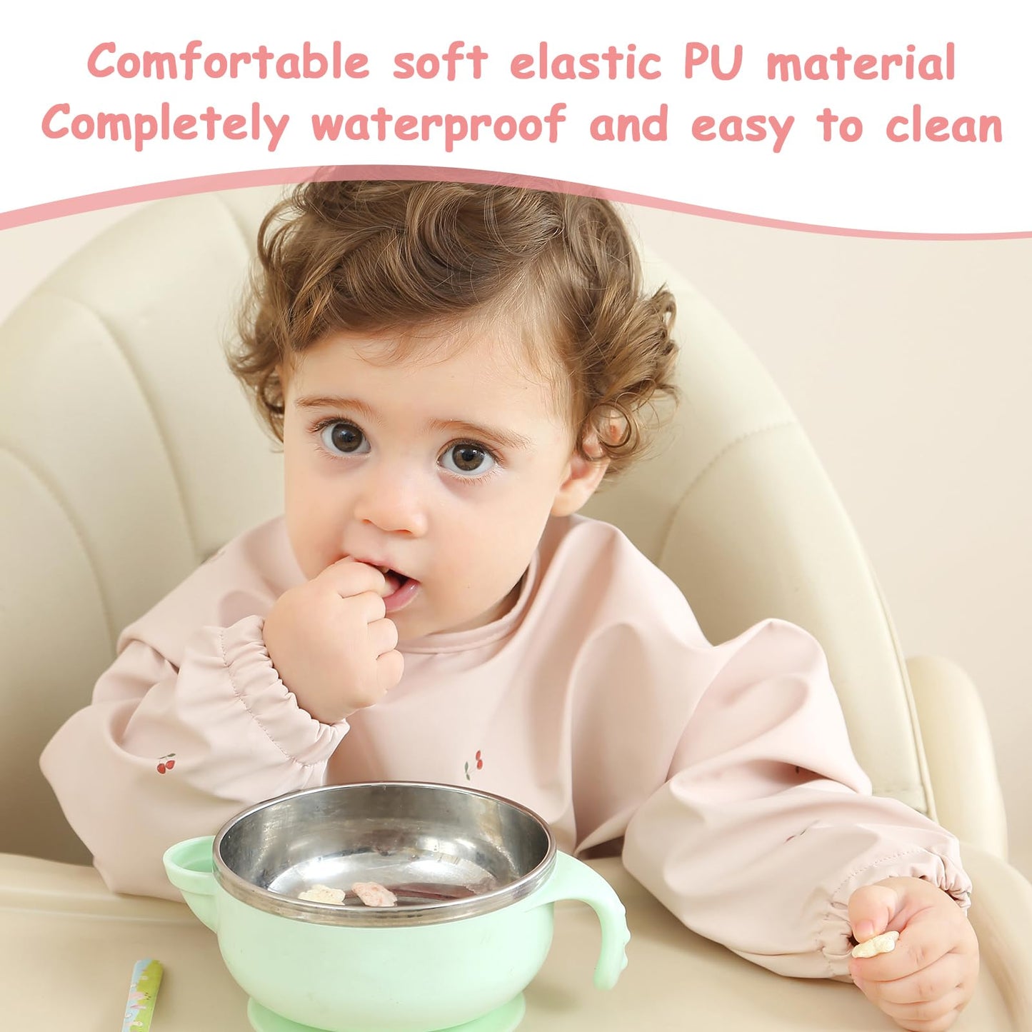 Pewingo Baby Bibs With Long Sleeve Bib & Blw, Coverall Bibs For Baby Feeding, Pu Soft And Skin-Friendly Material, Machine Washab
