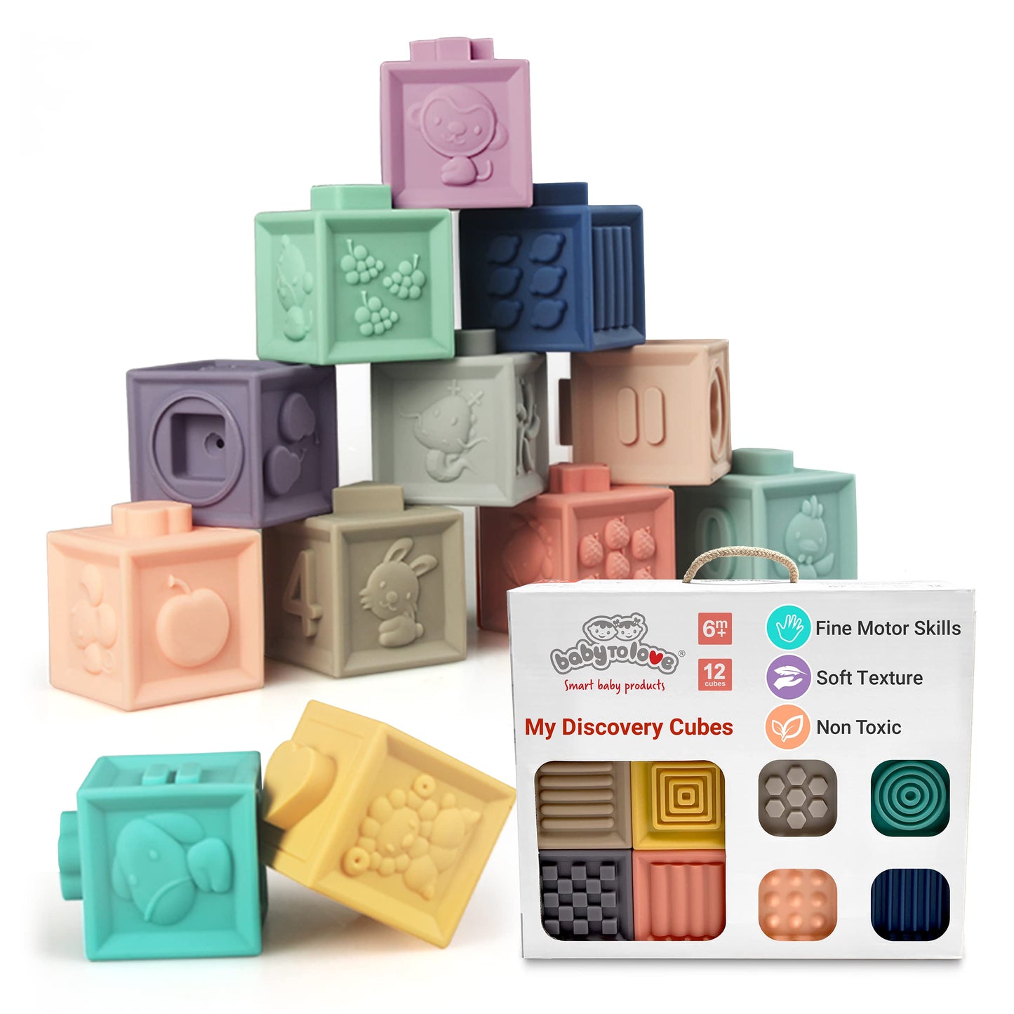 BabyToLove Discovery Cubes | Montessori Baby Blocks for Sensory & Motor Skill Development | Soft Stacking Blocks for Babies & To