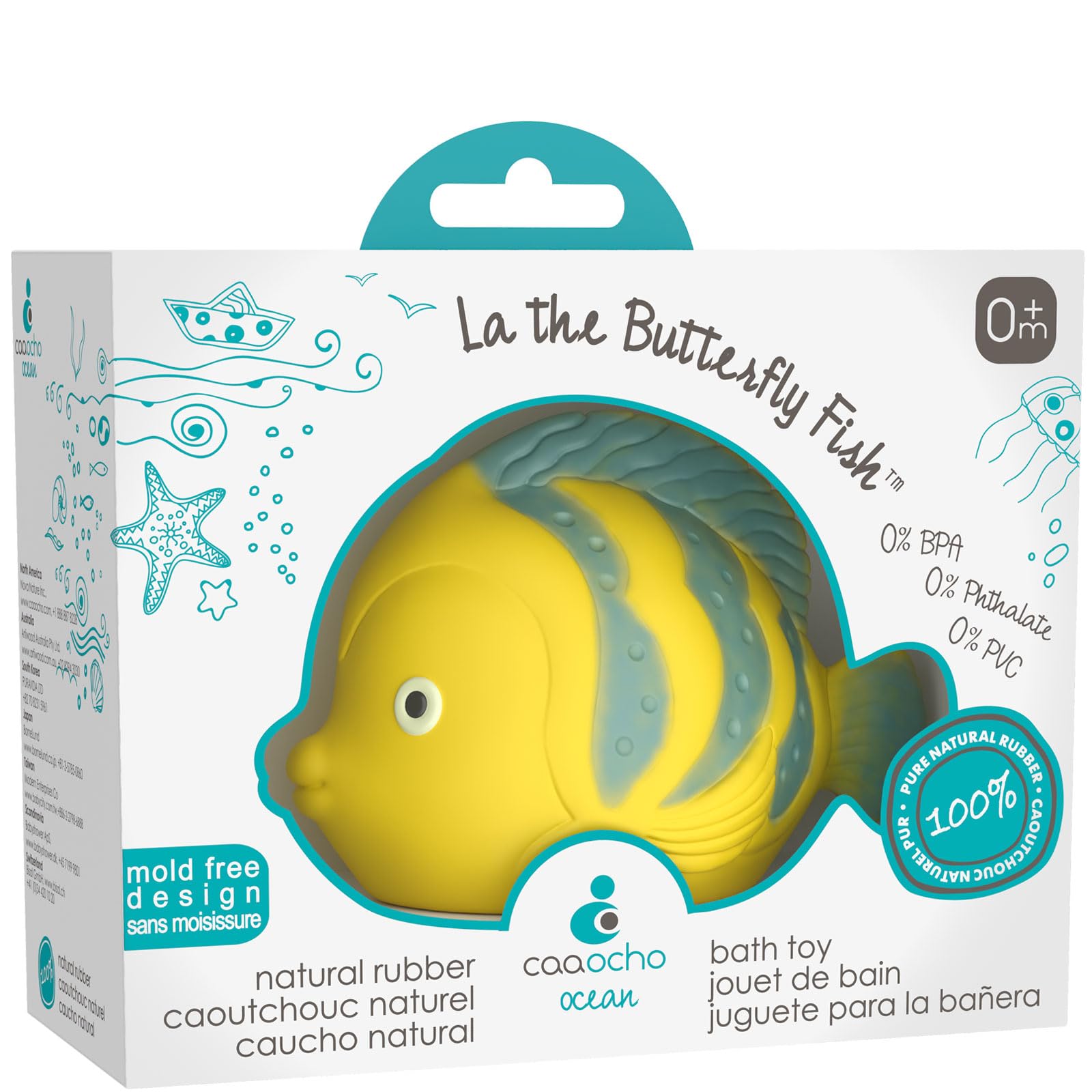 CaaOcho Pure Natural Rubber Bath Toy - La The Butterfly Fish Baby Toy - Hole Free Bath Toys, BPA Free Bath Toys for Infants, Wit