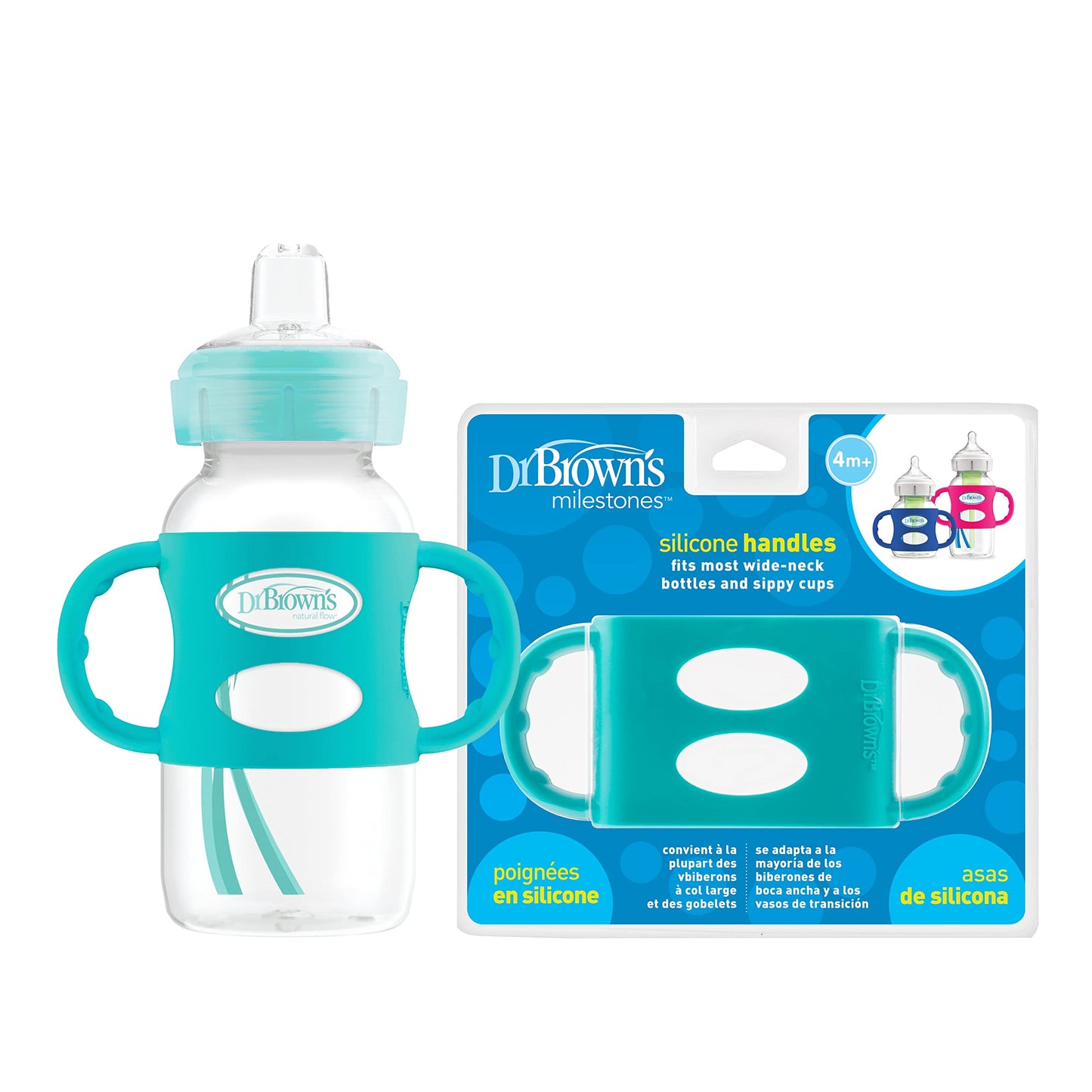 Dr. Brown'S Milestones 100% Silicone Baby Bottle Handles,Wide-Neck,Turquoise,1 Pack,4M+