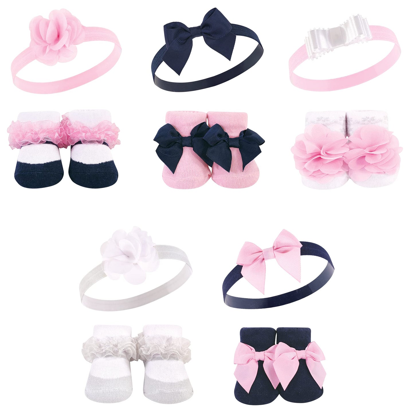 Hudson Baby Baby Girls' Headband And Socks Giftset, Navy White 10-Pack, One Size