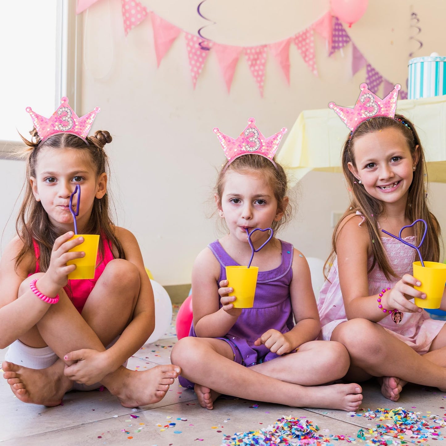 Gjinxi 3Rd Birthday Decorations For Girl, Glitter Birthday Girl Headband Princess Crowns For Little Girls, 3 Year Old Girls Crow