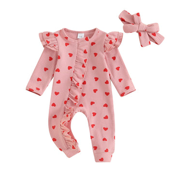 Ayalinggo Valentines Baby Girl Outfit Bowknot Heart Footie Romper Long Sleeve Onesie Newborn Christmas Clothes (Love Heart, Newb
