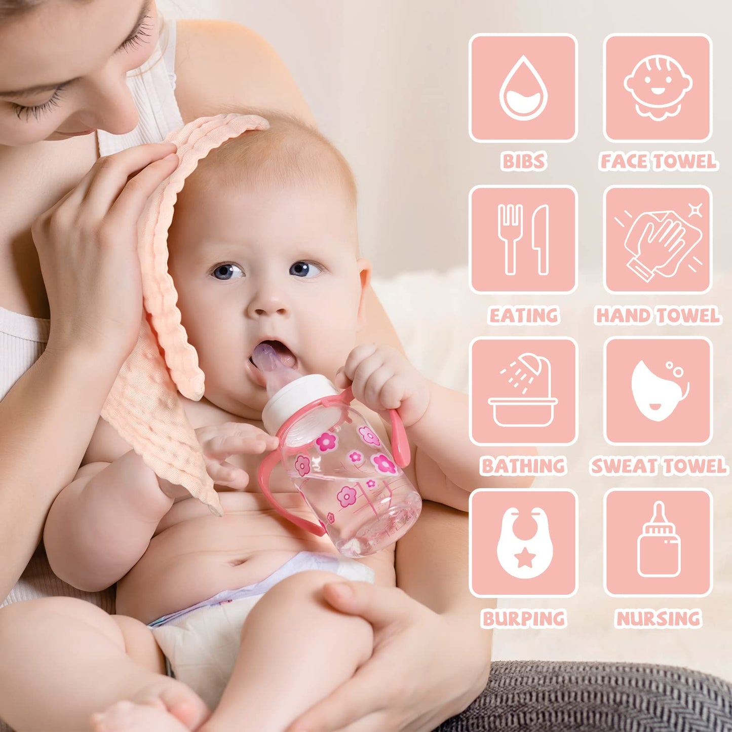 Mukin Baby Muslin Washcloths - Soft Face Cloths For Newborn, Absorbent Bath Face Towels, Baby Wipes, Burp Cloths Or Face Towels,