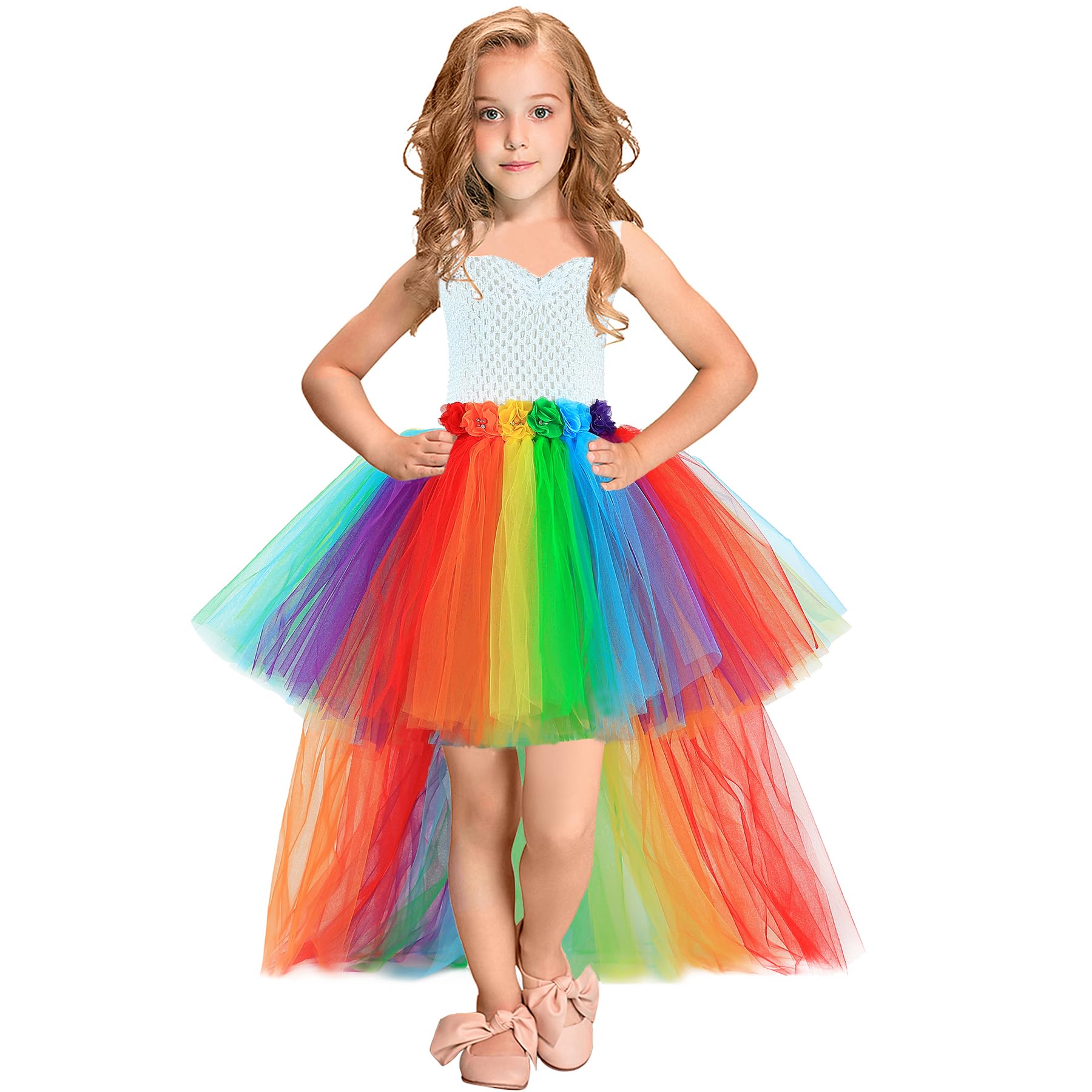 Hjtt Rainbow Tutu Dress For Girls Birthday Party Tulle Princess Dresses Toddler Kids Christmas Halloween Costume (Rainbow, 11-12
