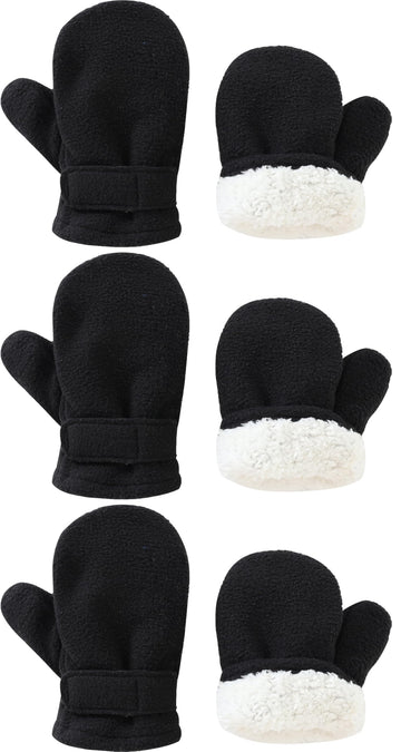 Baby Toddler Mittens Boys Girls Winter Outdoor Gloves Kids Easy-On Fleece Warm Mittens Black 3 Pair M(1-2 Years)