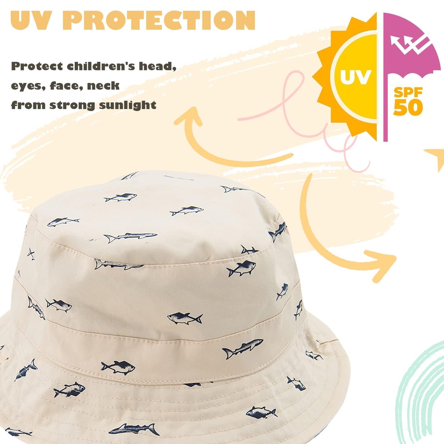 Durio Baby Bucket Sun Hat Toddler Hats Boys Summer Sun Hats For Kids Beach Hat 2Pack Beige/Blue 6-12 Months