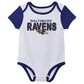 Outerstuff Nfl Newborn Baby And Infant Short Sleeve Bodysuit Variety 3-Pack - Baltimore Ravens, 6-9M