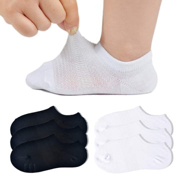 Jormatt 6 Pairs Toddler Little Girls Boys No Show Socks Thin Cotton Soft Anti Slip Low Cut Socks Breathable With Grips, Black An