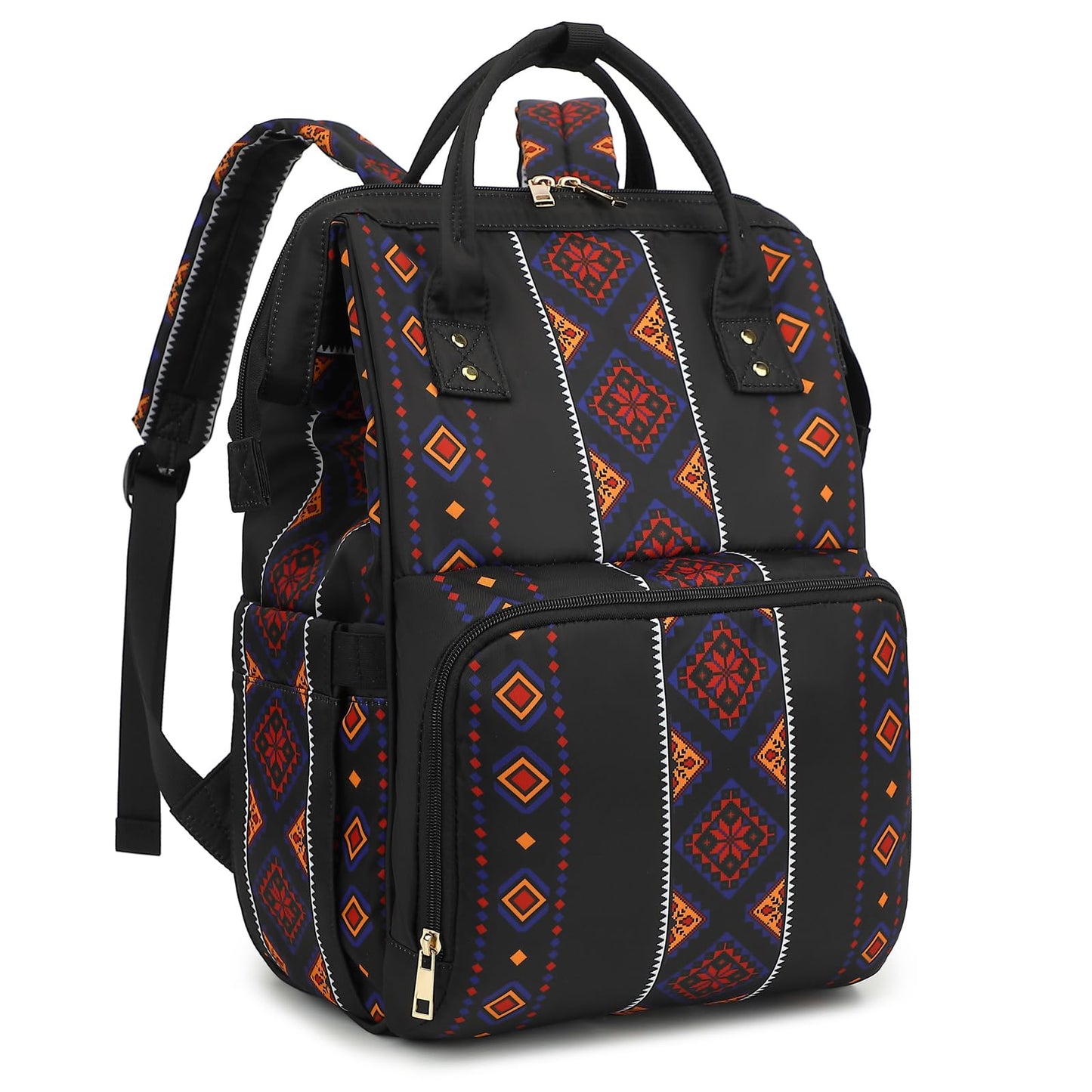 Xunteny Boho Diaper Bag Backpack for Mom Dad, Multifunctional Bohemia Baby Nappy Backpack with Stroller Straps Insulated Pockets