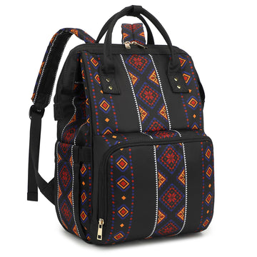 Xunteny Boho Diaper Bag Backpack for Mom Dad, Multifunctional Bohemia Baby Nappy Backpack with Stroller Straps Insulated Pockets