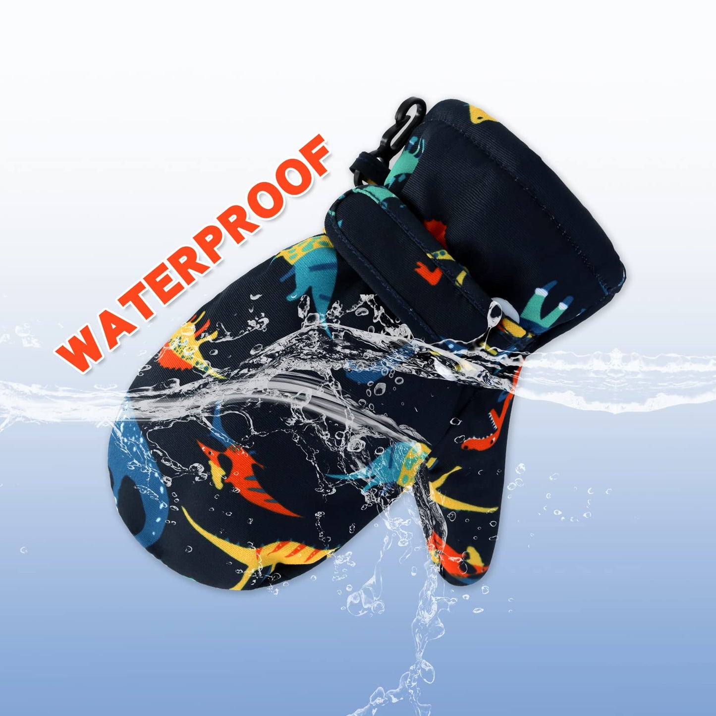 Bavst Toddler Waterproof Mittens Fleece Lined Baby Boys Girls Winter Warm Glove Kids Snow Infant Ski Mitten For 3M-5T (Navy Oran
