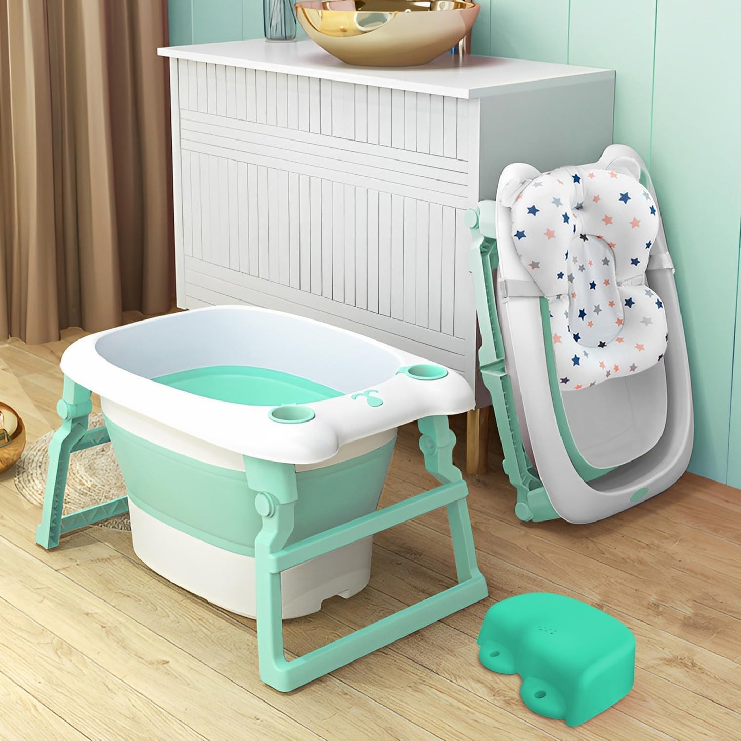 Staranddaisy Baby Bath Tub For Infant & Toddler 0 To 5 Years, 2-In-1 Bathub For Kids, Foldable Tub With Cushion & Bathing Chair 