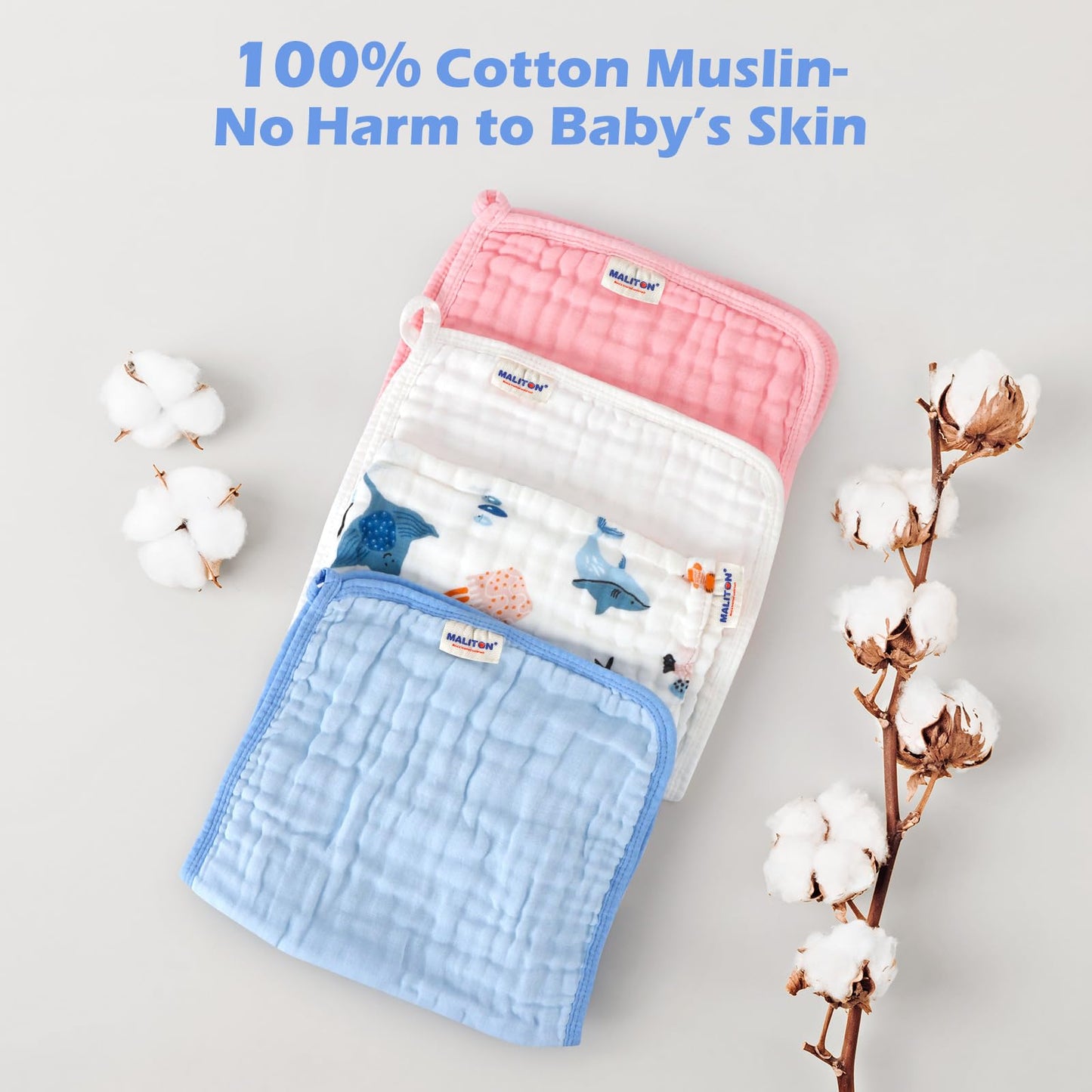 Maliton Muslin Baby Burp Cloths 6 Pack Large 20x10 100% Cotton Burp Rags Absorbent and Soft 6 Layers Muslin Cloth Baby Essen