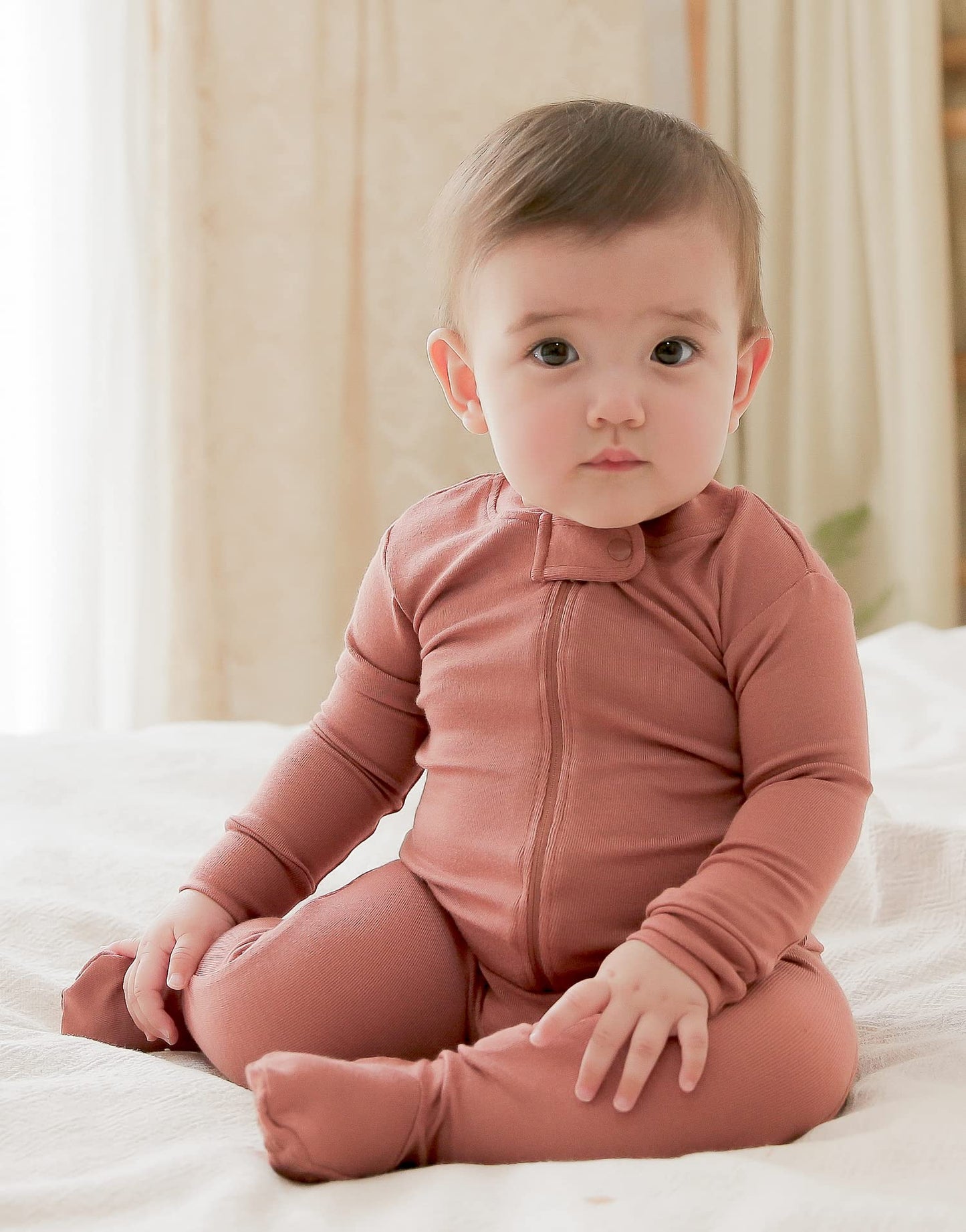 Vaenait Baby Toddler Boys Girls Solid Footie Pajama Cozy Modal Cocoa 6-9M