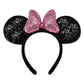 ODOCARE Handmade Mouse Ears Headband for Women and Girls, Polka Dot Bow Mouse Ears Costume Accessories(Shiny Pink)