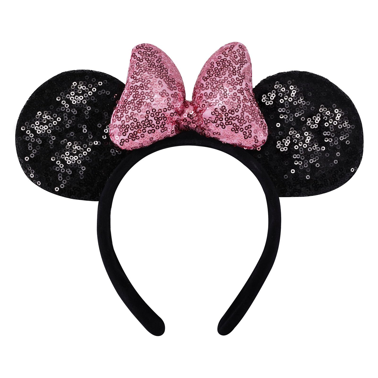 ODOCARE Handmade Mouse Ears Headband for Women and Girls, Polka Dot Bow Mouse Ears Costume Accessories(Shiny Pink)