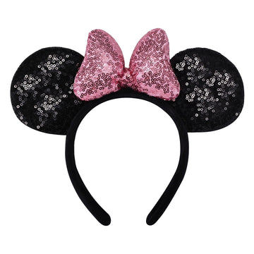 ODOCARE Handmade Mouse Ears Headband for Women and Girls, Polka Dot Bow Mouse Ears Costume Accessories(Shiny Pink)