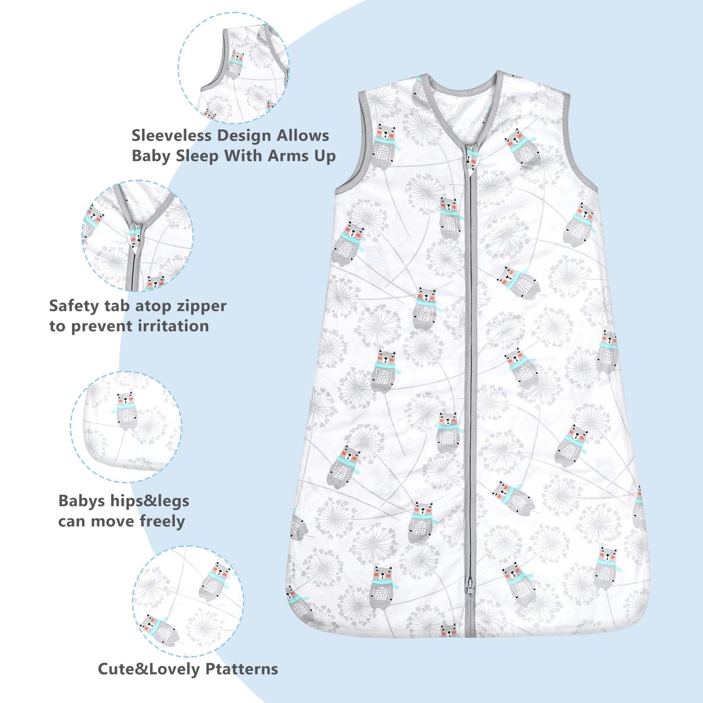 TILLYOU Sleep Sack 0-6 Months - 0.5 TOG Baby Wearable Blanket with 2-Way Zipper, Extra Soft Cotton Sleeveless Sleeping sack 2 Pa
