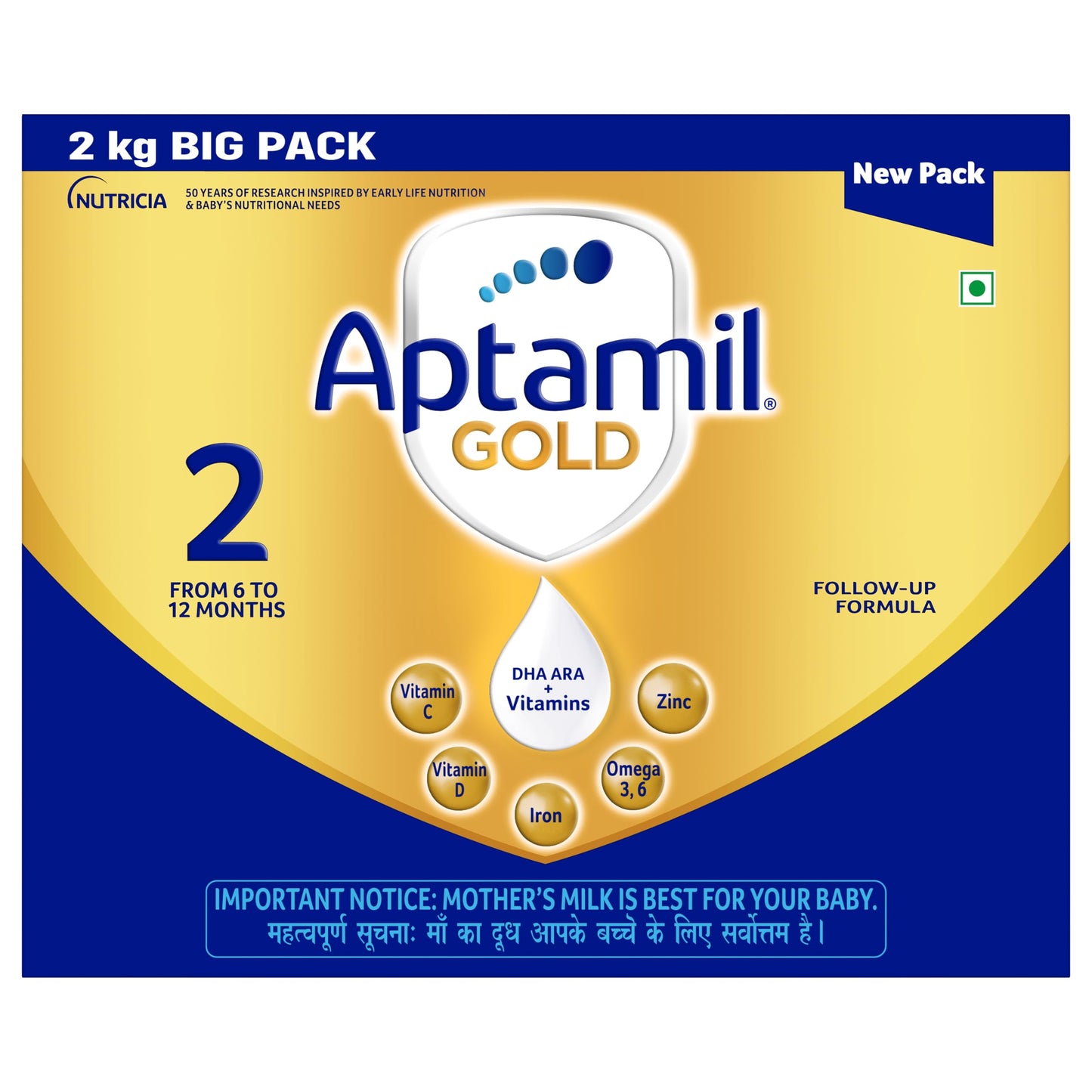 Aptamil Gold Infant Formula Milk Powder For Babies  Stage 2 (612 Months)  With Dha 2 Kgs  Bib Pack